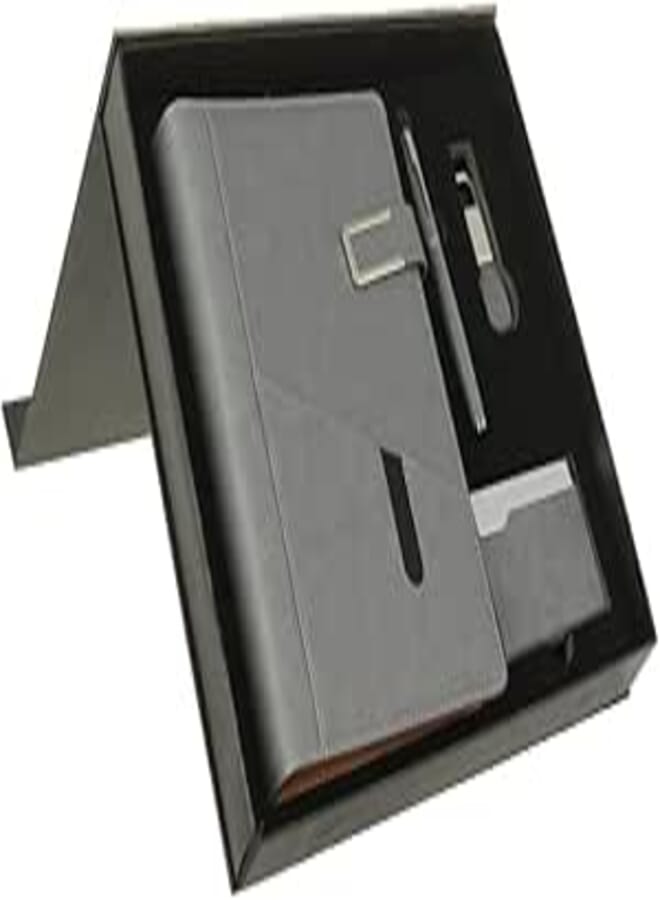 3A Set Of 4 Notebooks With Pen With Medallion And Card Case - Grey AHD-297